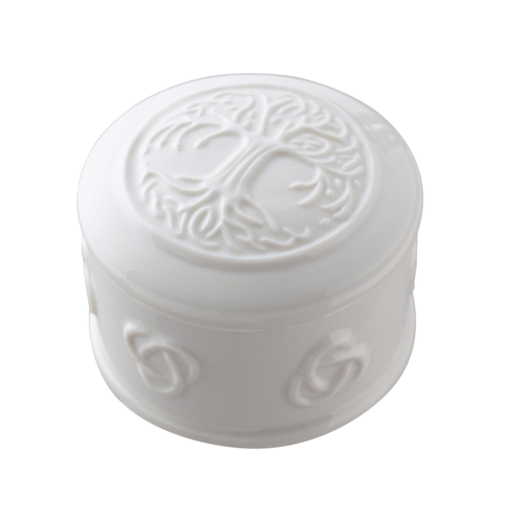 Belleek Tree of Life - Caja pequeña para baratijas – Almacenamiento decorativo hecho a mano – Decoración irlandesa de trébol de porcelana – 3.2 pulgadas de profundidad x 2.5 pulgadas de alto, color