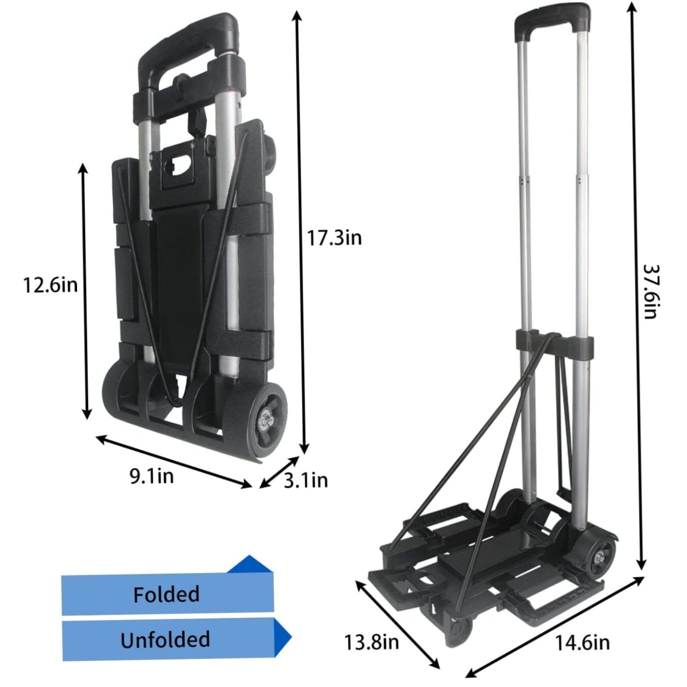 Holibanna Carrito Plegable Ruedas De Carrito De Equipaje Plegable para Exteriores Interiores De Aluminio
