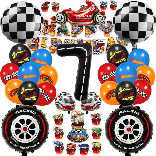 Chingcoo Conjuntos de 54 balões decorativos para aniversário de carro de corridas 7 anos