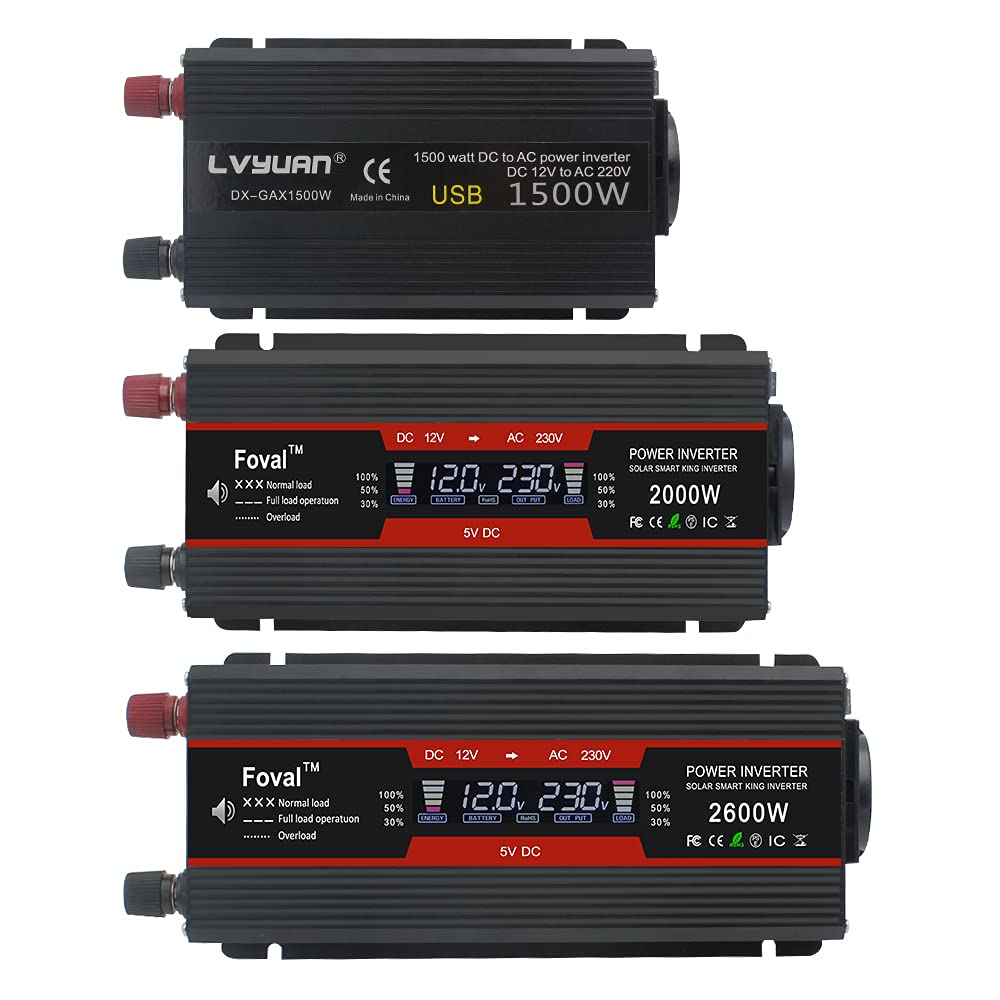 Inversor,Inversor Onda Pura Inversor 12V a 220V 2000W 220 Pantalla Duradera Dual 2 USB inversor de automóvil Transformador 12V 220V(2000W)