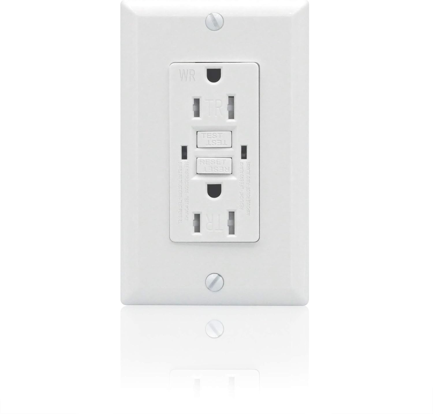 GFCI 15A Self Test, Tamper and Weather Resistant Duplex Receptacle Standard Decorative Outlet with LED Indicator, Ground Fault Circuit Interrupter, Decorative Wallplate, UL 943, White (1-Pack) - - 