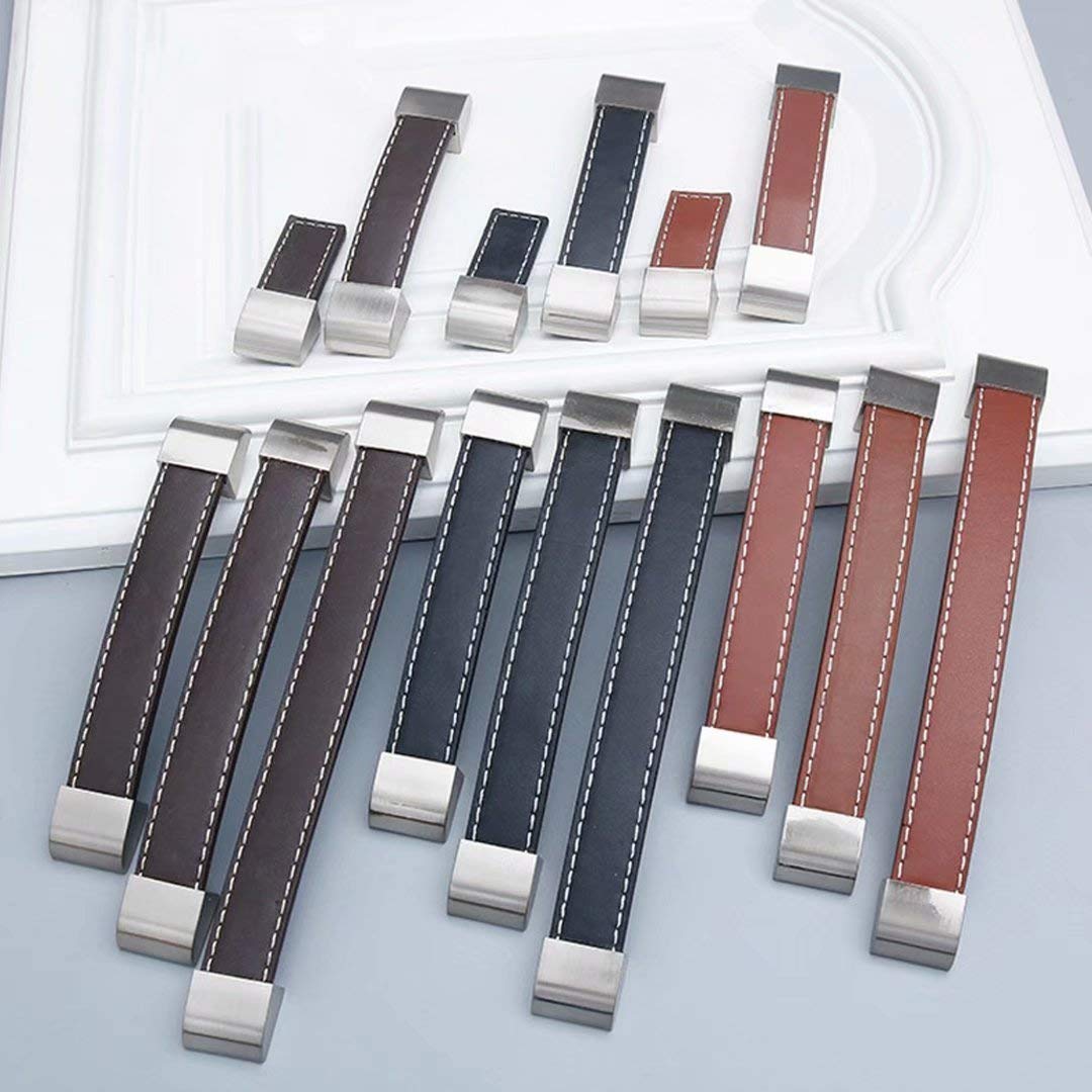 12 Tiradores de Puerta para Armario Armario Cajón Cocina de Cuero Sintético Color Negro.