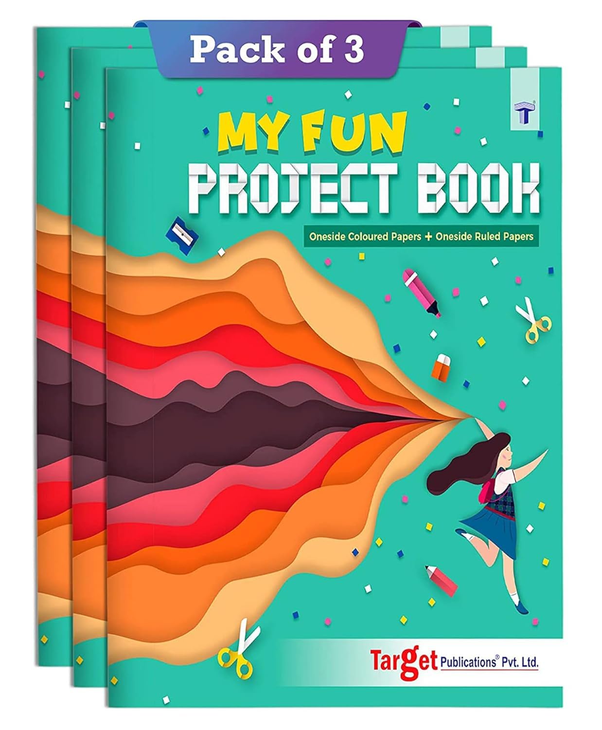 TOYVENTURES A4 Project Book/Kids Notebook/School journal | Pack of 3 (32 Pages Each) | Single Line Project Sheets with Colorful Pages - 1 Side Ruled and 1 Side Colored Plain Page