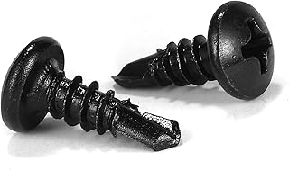 #8 x 1/2" Sheet Metal Screws 100Pcs 410 Stainless Steel Pan Head Tek Screws Fast Self Tapping Screws Black Oxide by SG TZH