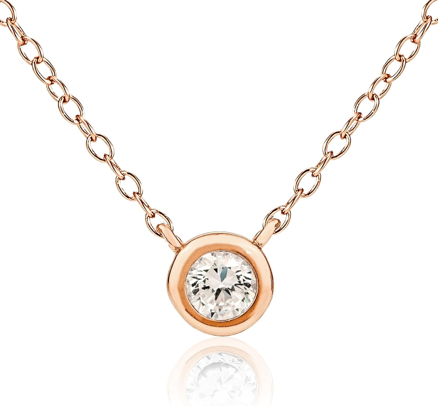 Faire de la Mode Dainty CZ Pendant Necklace for Women, Minimalist Sterling Silver, Adjustable 16–19” Delicate Everyday Necklace, Small Round Cubic Zirconia