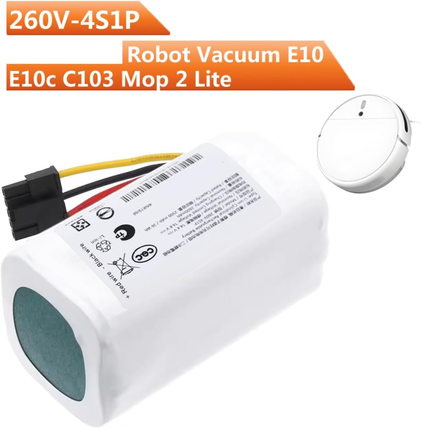 Replacement Battery Compatible with Xiaomi E10/E10c/C103/Mop 2 Lite Robot Vacuum, 2600mAh 4S1P High Capacity