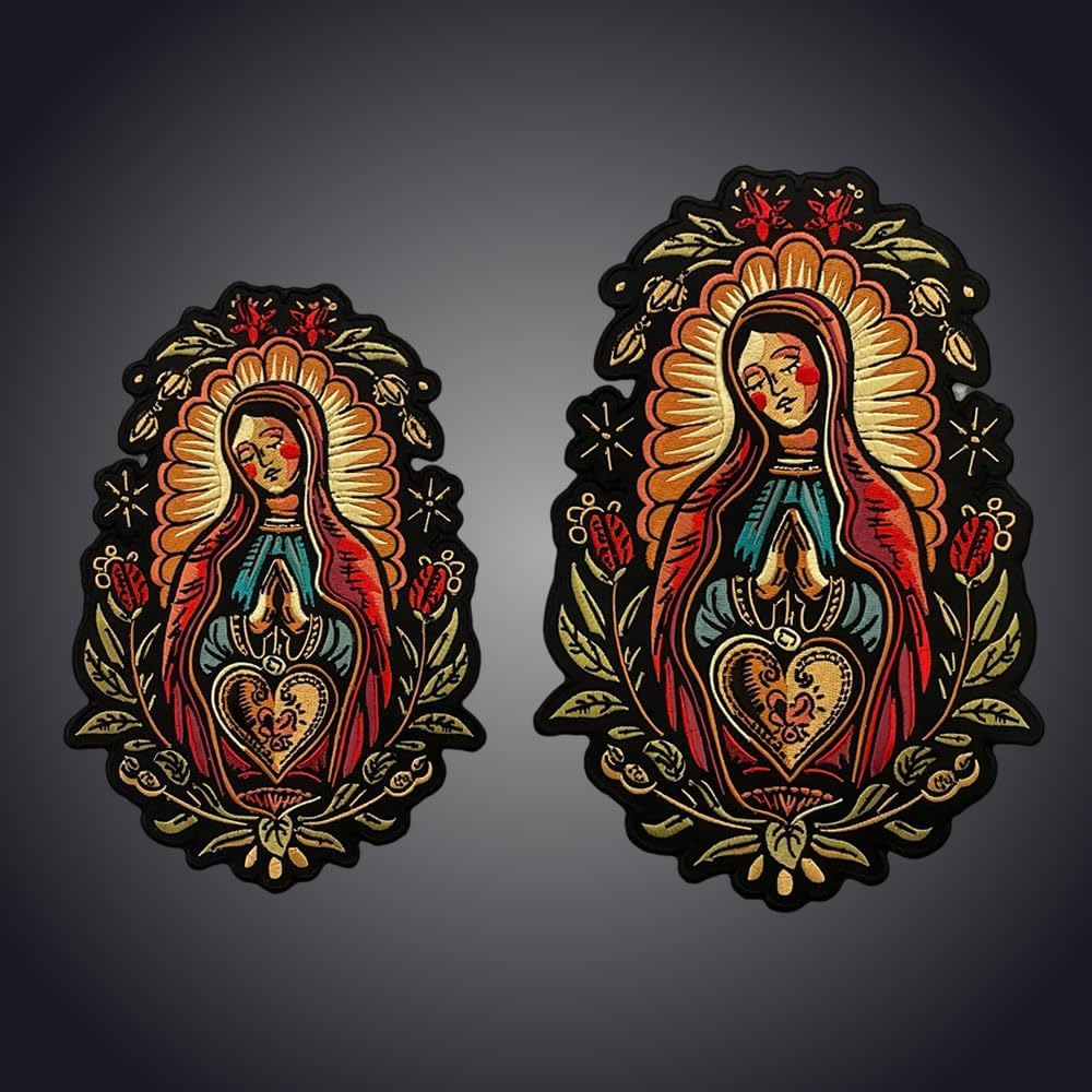MakeMyPatch - Sacred Heart Virgin Mary Patch - Embroidered Iron-on Applique for Jackets and Backpacks (Multicolor, Set)