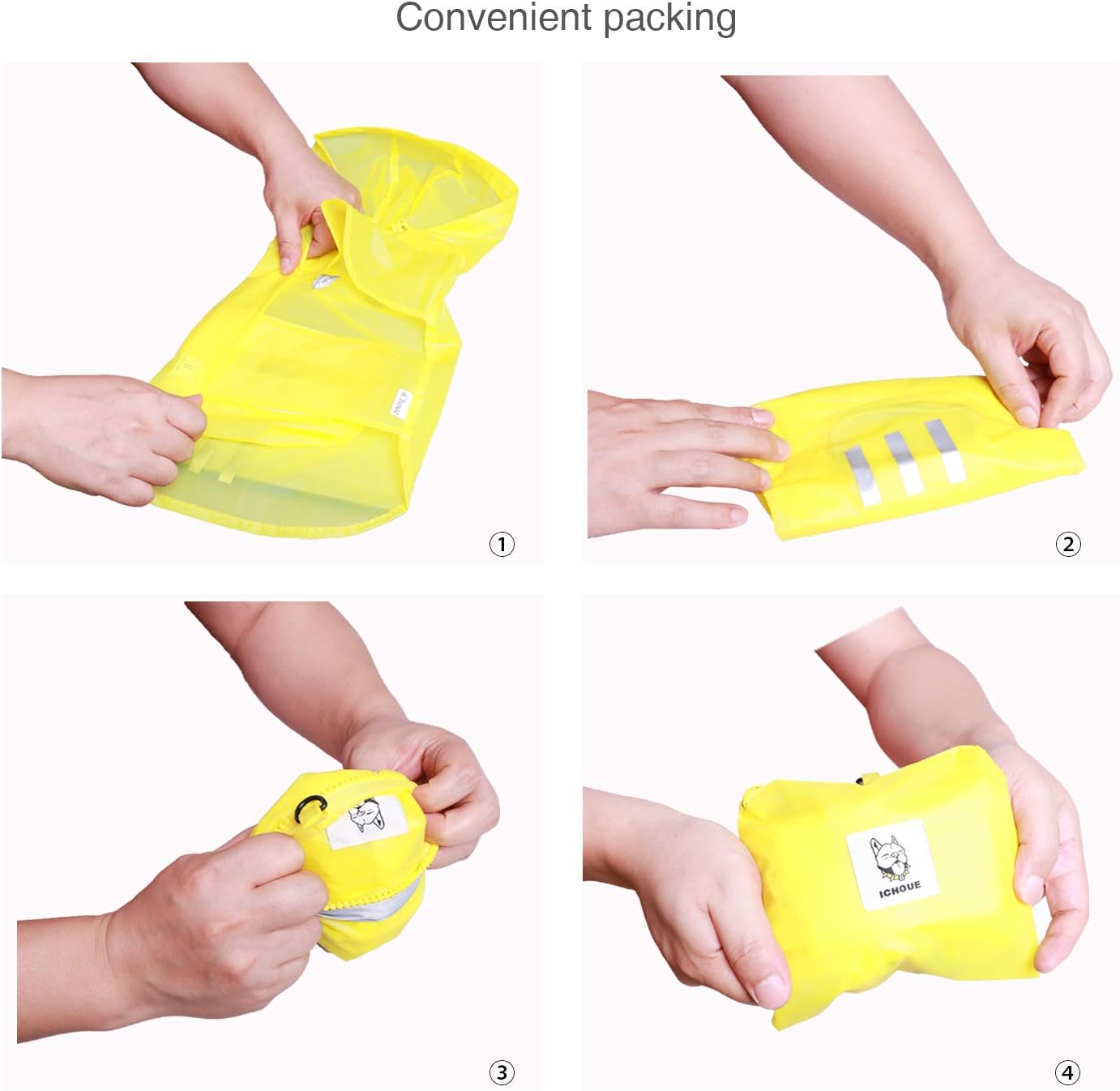 iChoue Dog Raincoats, Packable Rain Coats, Lightweight Rain Jacket with Reflective Straps, Adjustable Poncho for Medium Dog French English Bulldog Pug Terrier (Yellow, Small)