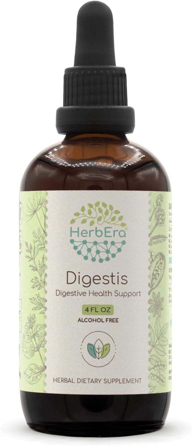HerbEra Digestis B120 Alcohol-Free Extract Tincture: Wormwood Herb, Anise Seed, Fennel Seed, Lemon Balm Leaf, Cardamom Pods, Artichoke Leaf, Oregon Grape Root. Digestive Health Support 4 Fl Oz