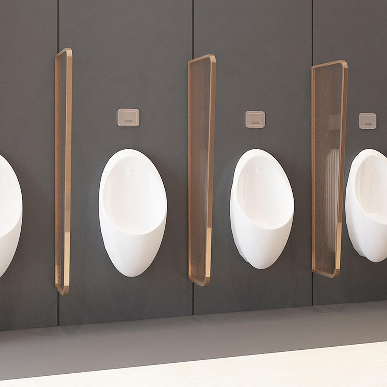Men's Urinal Privacy Screen - Tempered Glass Toilet Partition with Metal Frame, 5-Pack, 100x40cm, Ideal for Schools, Malls & Public Restrooms, Stylish Pink Gold Finish