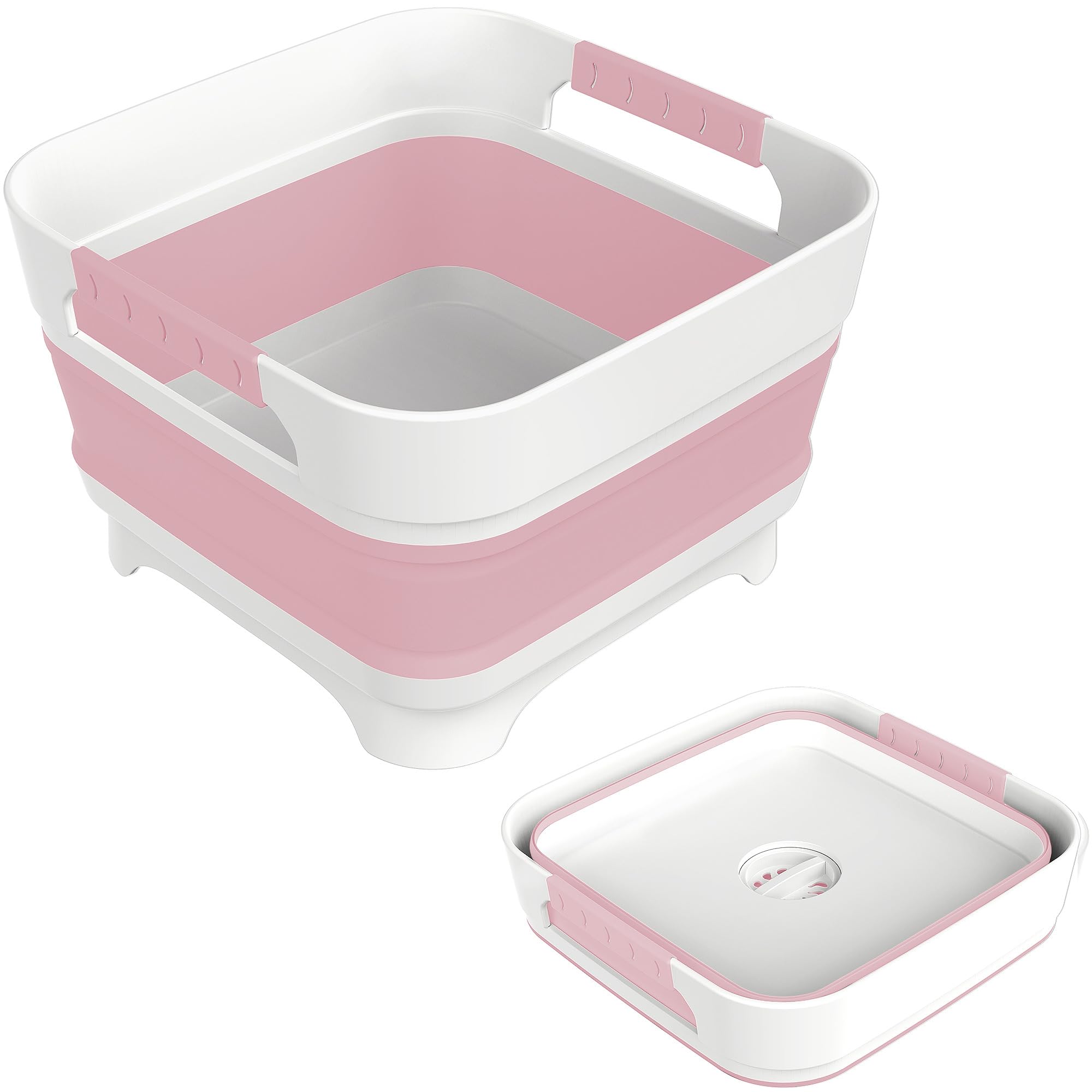 MontNorth 2.4 Gal Collapsbile Wash Basin with Drian Plug,9L Dish Pan for Soaking Baby Bottles,Portable Sink, Multiuse Foldable Bucket,Ice Beverage Tubs for Camping, Vegetable Washing, RV (Pink)