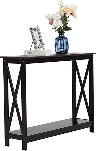 Miniatura 11 de Sophia & William Mesa consola de granja con estante de almacenamiento, mesa de sofá de 2 niveles para entrada, pasillo, sala de estar, marfil