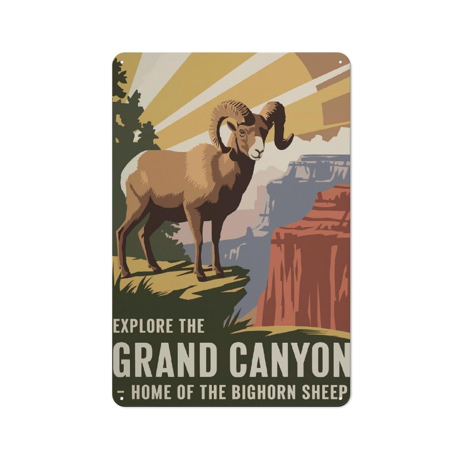 Junmoney Grand Canyon Bighorn Sheep Travel Retro Metal Wall Decor 30X20cm, Tin Wall Sign For Bakery, Diner, Cafe Or Family Room