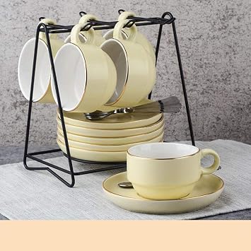 6-Piece Set Continental Solid Color Espresso Cup Set Ceramic Tea Set Suit Coffee Cup Set 145Ml Brown Beige Gold