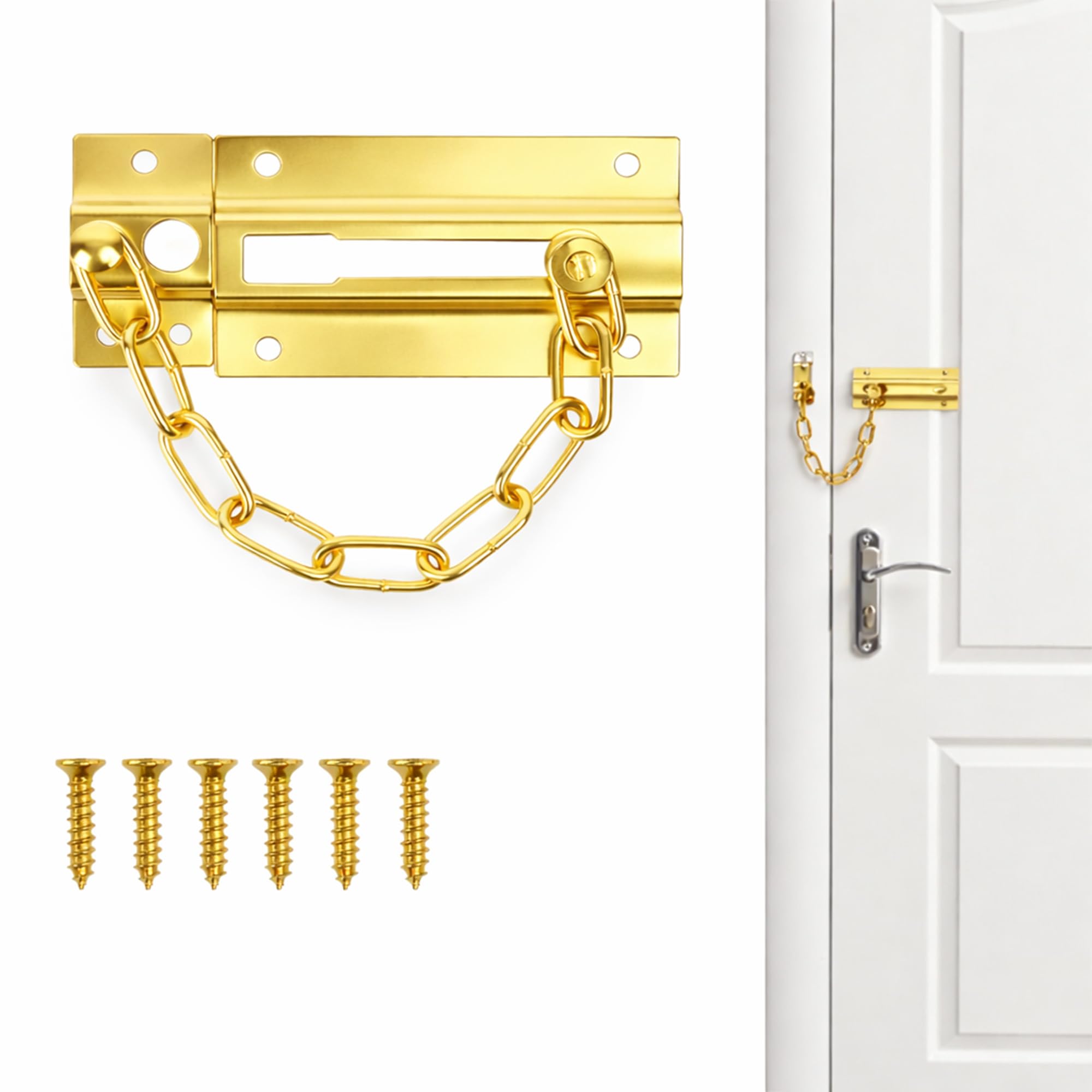 Navoys Security Door Chain Lock Brass Plated | Sliding Release Door Restrictor with Screws | Anti Theft Home Safety Lock for Front Doors, Flats & Apartments, 110mm (Brass)