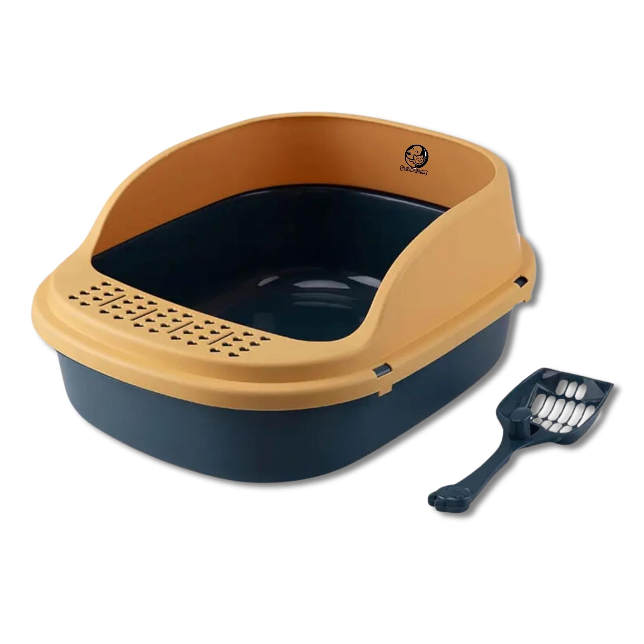 - Foodie Puppies Cat Litter Tray with Scooper Semi-Enclosed Cat Toilet - (OpenTop Tray, 55 x 44 x 24 cm) for Cats & Kittens | with Sand Leak Pedal Reduces Odor, Perfect Starter for Toilet Training Tray
