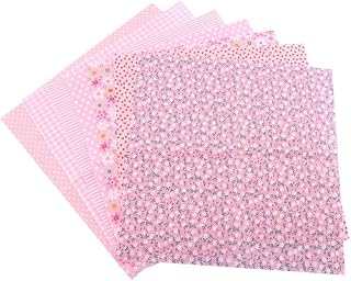 7 Pcs Pink Cotton Fabric Squares, 25 x 25 cm Precut Floral Cloth Bundles for DIY Quilting Patchwork