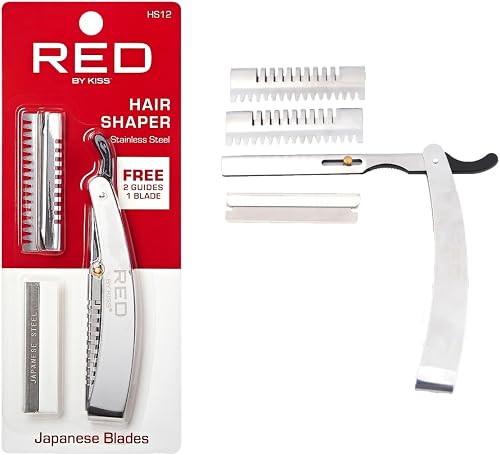 RED by Kiss Stainless Steel Hair Saper, Shaving Razor Blades Edge Trimmer Hair Removers for Men, Blades Hair Shaver (Hair Shaper with Guides)