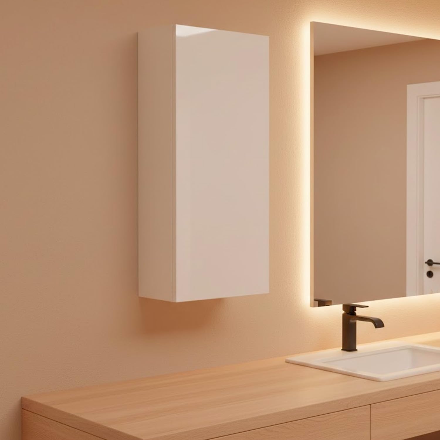 Arreditaly Pensile Bagno Sospeso Con Anta Reversibile E 2 Ripiani Regolabili Mobile Salvaspazio Da Parete In Melaminico Per Bagni Moderni E Piccoli Spazi 60 x 30 x 16 Cm Bianco