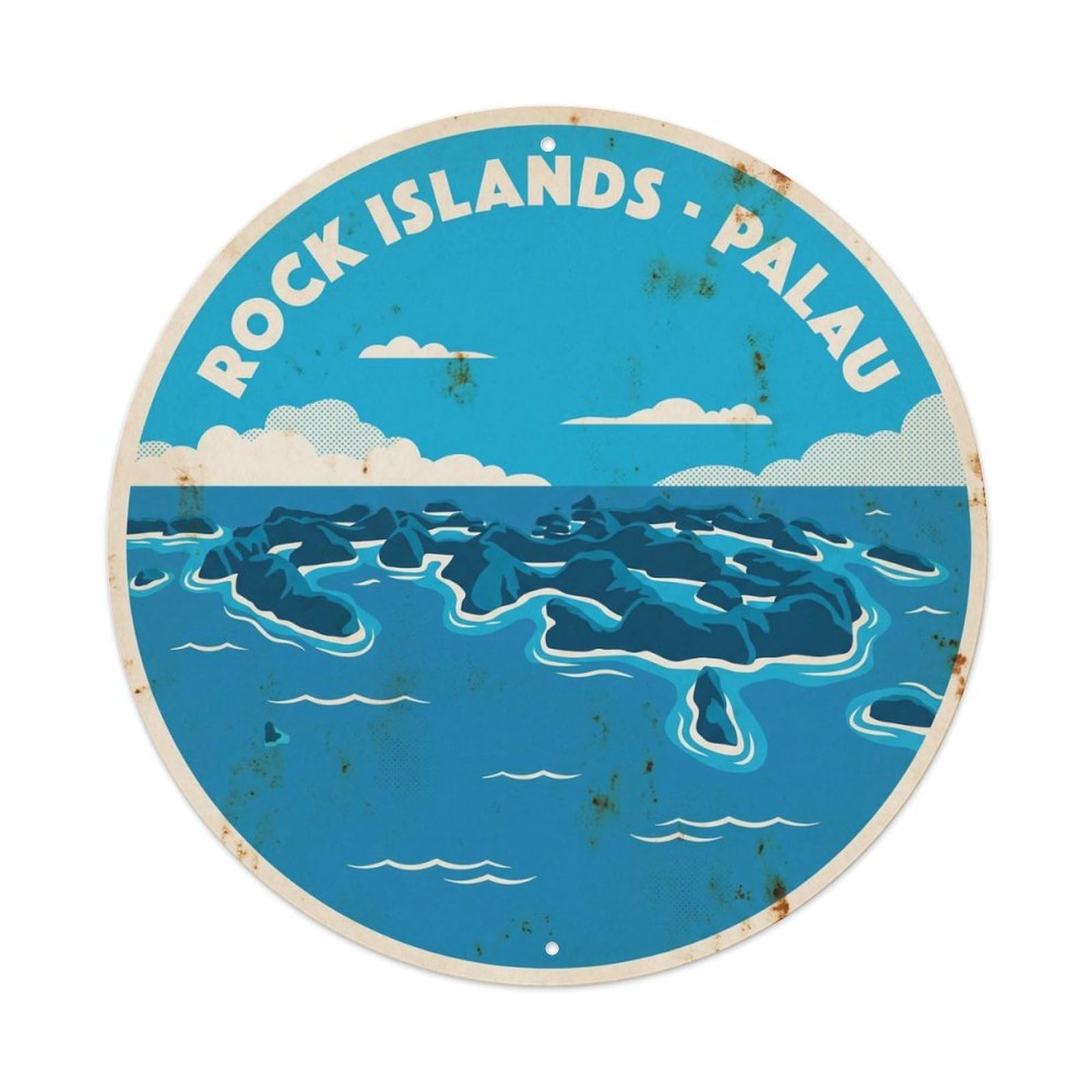 Olyhtr 8X8inch Classic Style Cerulean Palau Rock Islands Aerial Vintage Lagoon Metal Tin Sign