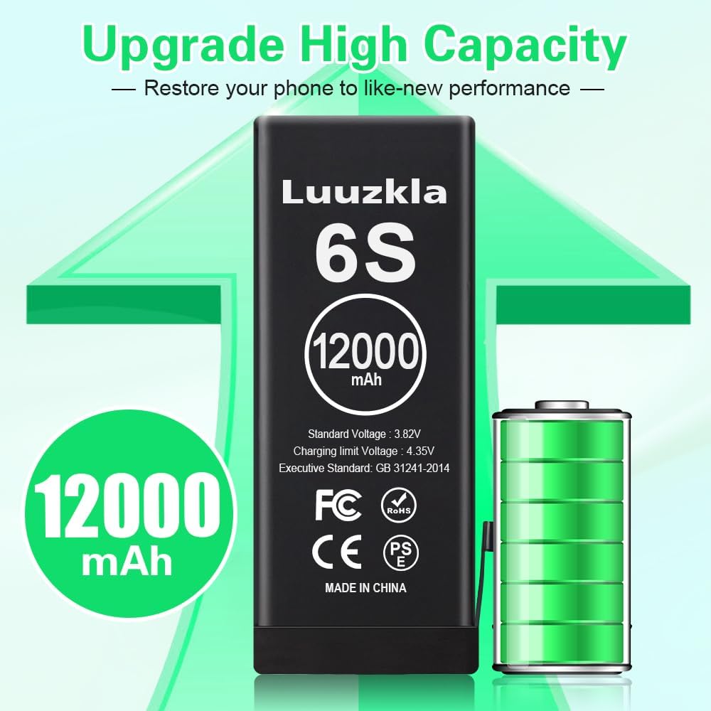 Luuzkla 12000mAh (2025 New Upgrade) Battery Compatible with iPhone 6S, Super Capacity Battery Compatible with iPhone 6S, + Full Tool Kits-0 Cycle High Capacity-24 Months Service - Image 2