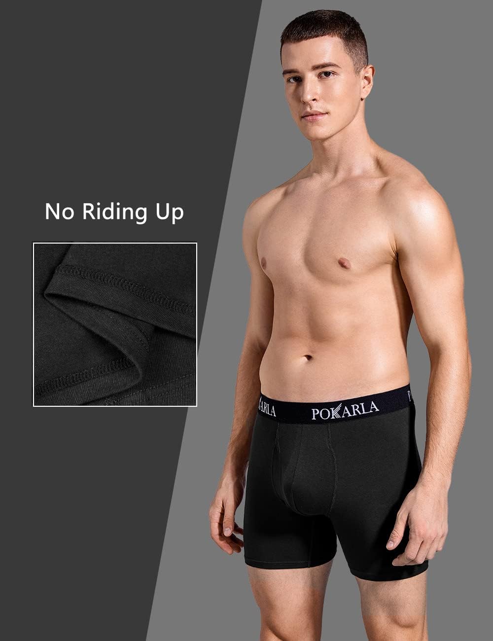 POKARLA Mens Stretch Boxer Briefs Soft Cotton Open Fly Tagless Underwear Regular Leg - Image 3
