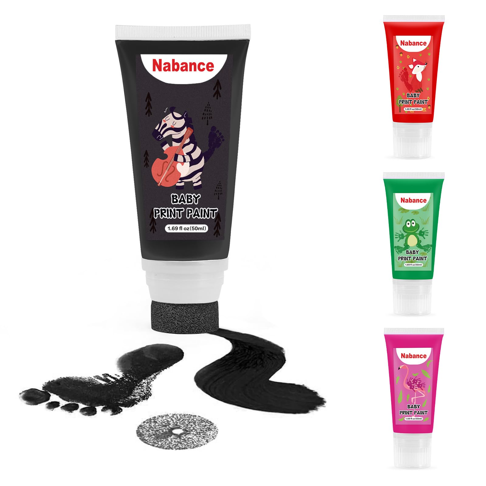 Nabance Fingerfarben Kinder Ungiftig mit Schwammaufsatz 50ml Fußabdruck Baby Farbe Fussabdruck Fingermalfarben Handabdruck Babysichere Abwaschbar für Baby Haustiere Andenken für Neugeborene Schwarz
