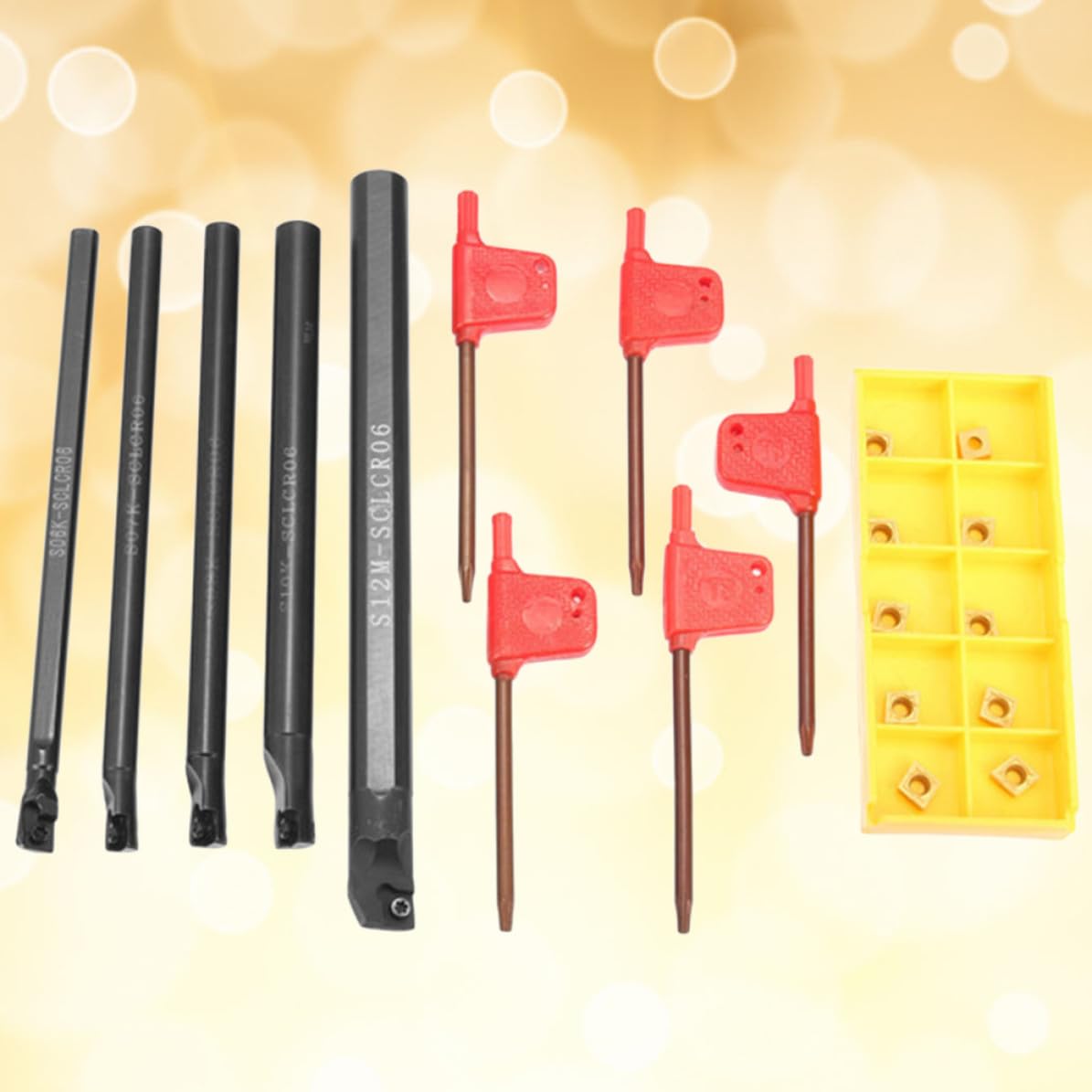SOIMISS Lot de 1 Set de Set Barre D'alésage Clér 6-12 Mm en Acier 10 Plaquettes en Carbure Ccmt0602 et 5 Clés pour Outil de Tournage Métal Dureté et Résistance