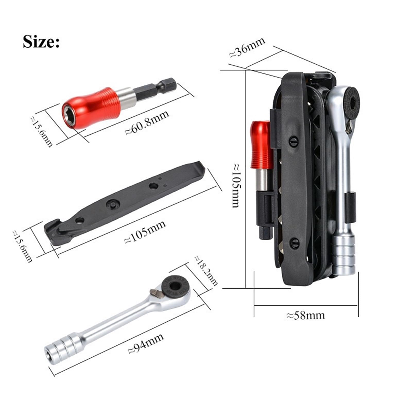Kit De Herramientas De Llave De Trinquete Portátil 14 En 1, Multiherramienta De Ciclismo Multifunción Con Palanca De Neumáticos For Mantenimiento De Bicicletas De Carretera MTB