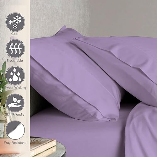 Miniatura 2 de Pizuna Funda de almohada de algodón tamaño Queen, color azul bebé, 400 hilos, 100% algodón peinado de fibra larga, fundas de almohada refrescantes