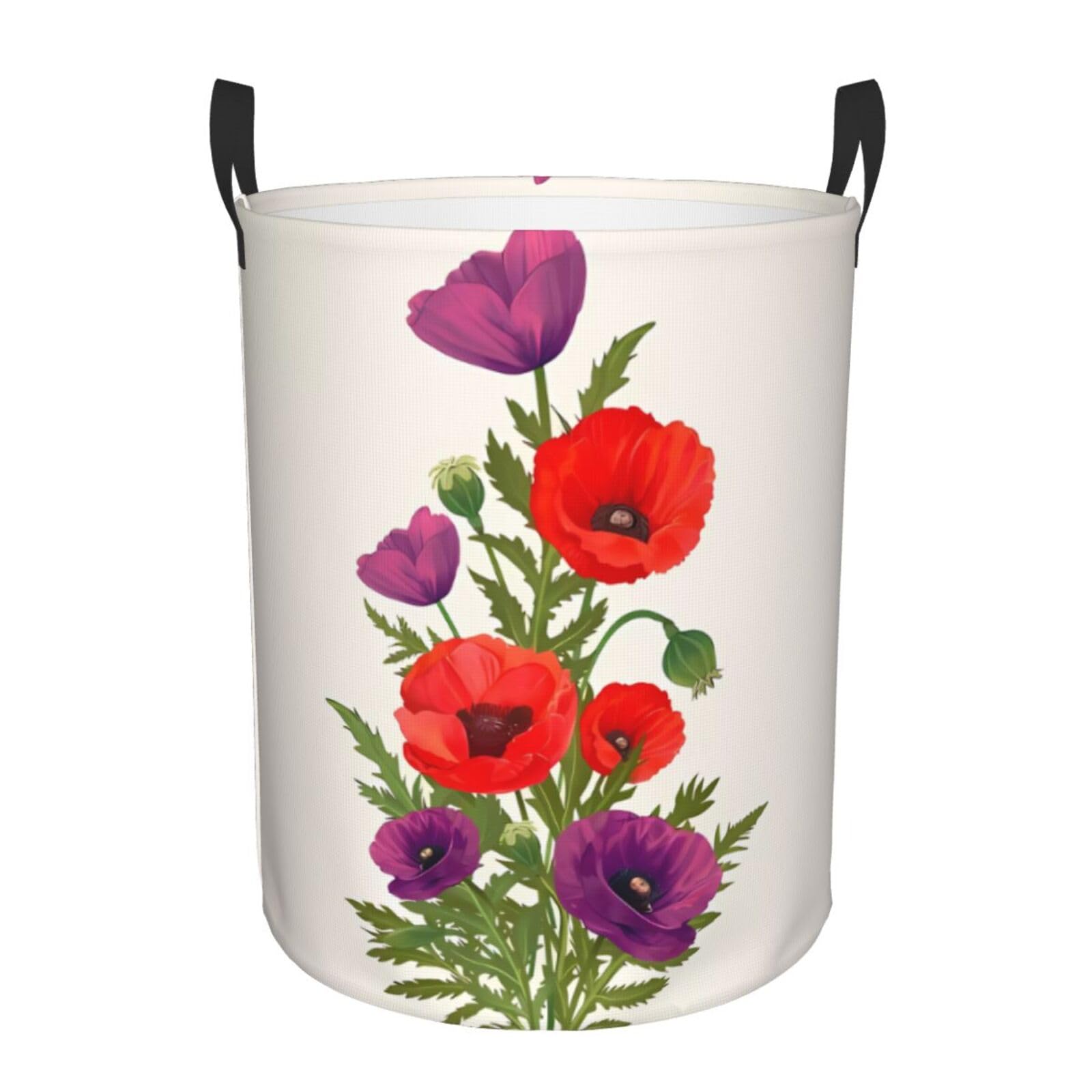 M Circular Hamper poppy flower Print Storage Basket for Home