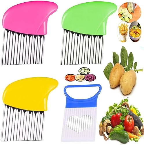 Juego de 4 herramientas de corte arrugado, herramienta de corte ondulado de acero inoxidable, cortador de patatas y verduras duradero seguro y