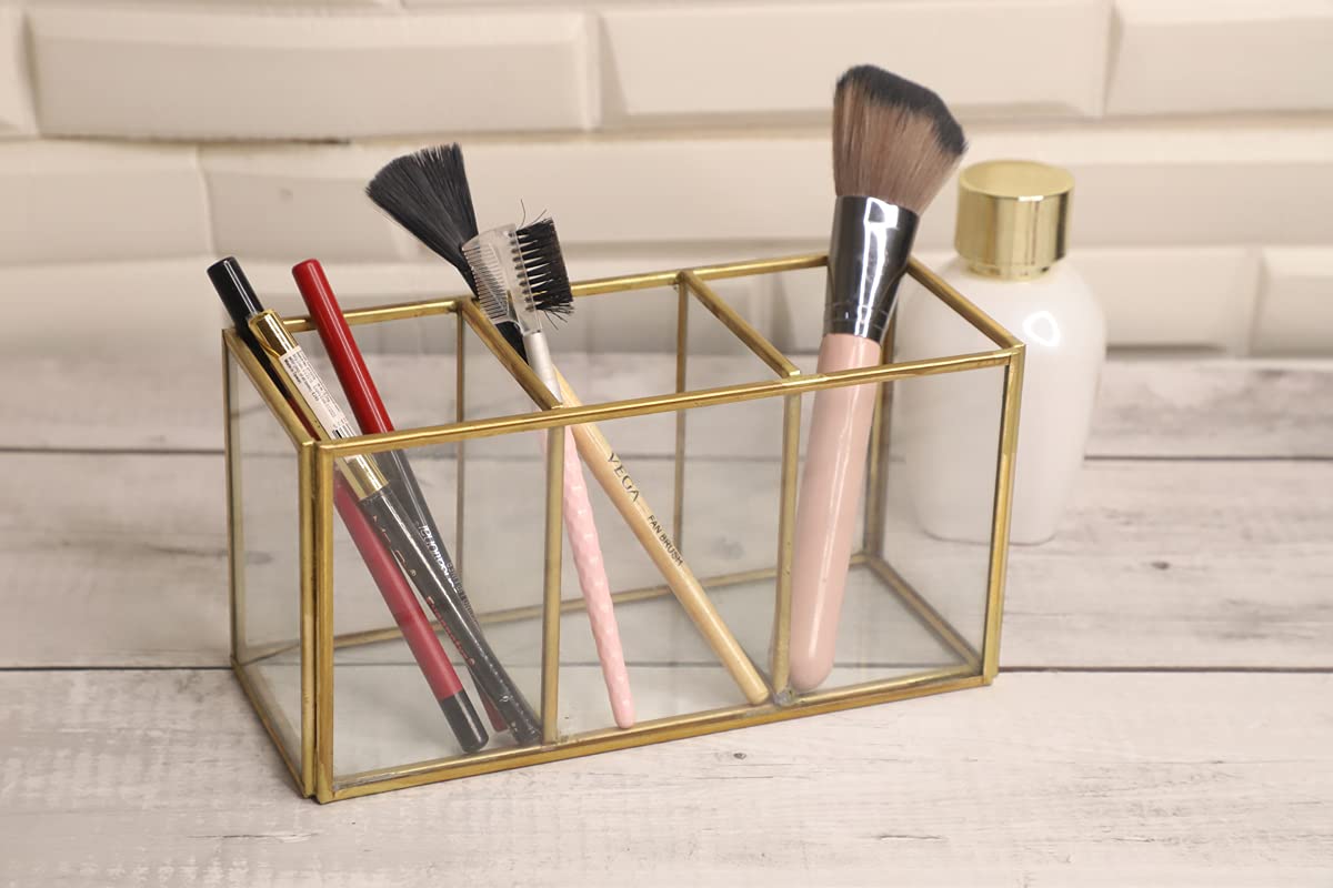 Spaziomaker Collections makeup/jewellery organisers with 3 compartments and Beautiful Gold Color Decorative Cosmetics storage organizer, Glass (B09T3LSQ1M) Amazon Price History, Amazon Price Tracker