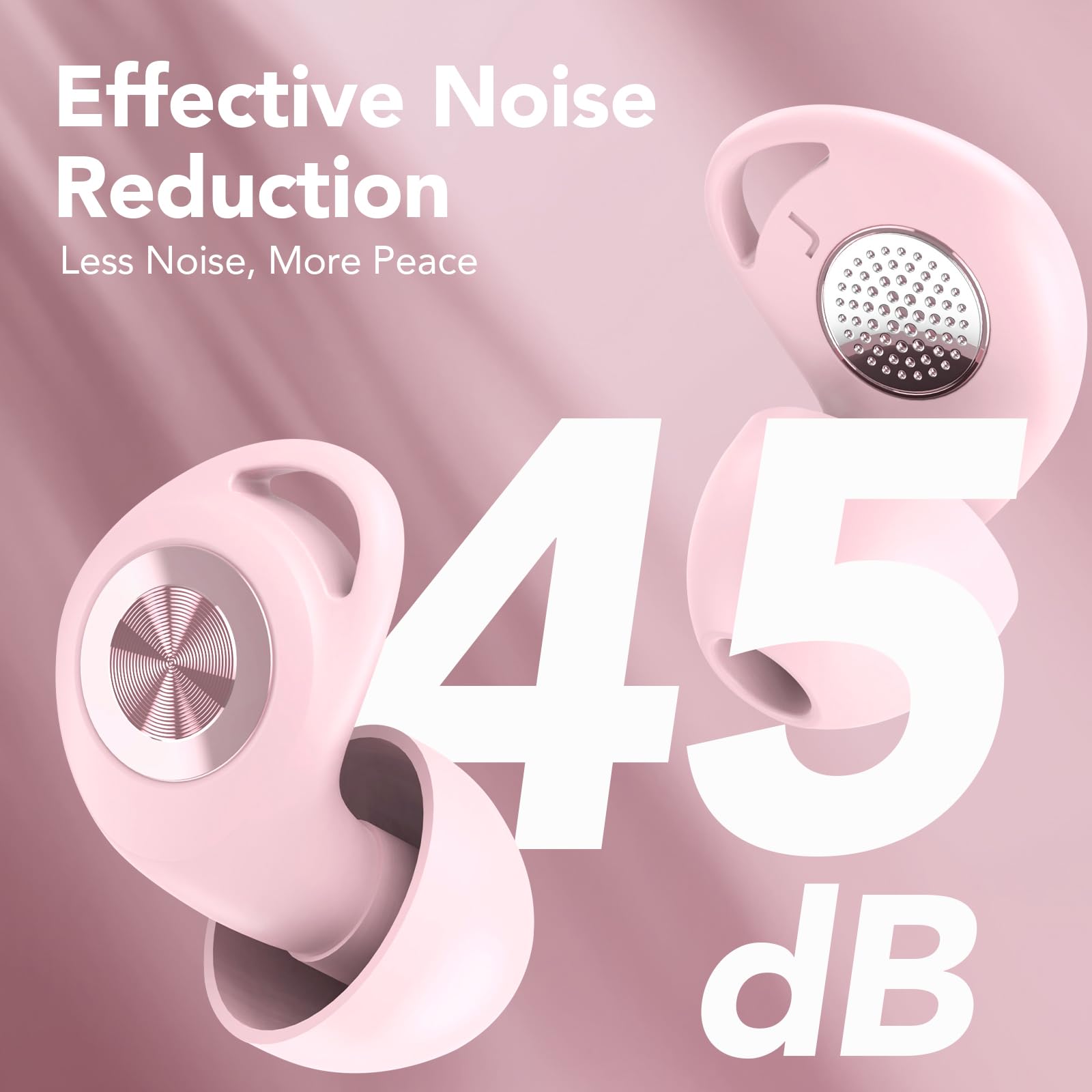 Tapones Oidos Ruido Dormir,45dB Tapones Oidos Cancelacion de Ruido Protección Auditiva para Dormir/Concentración/Conciertos, con 8 Reutilizable Puntas(XS/S/M/L) y Estuche, Rosa