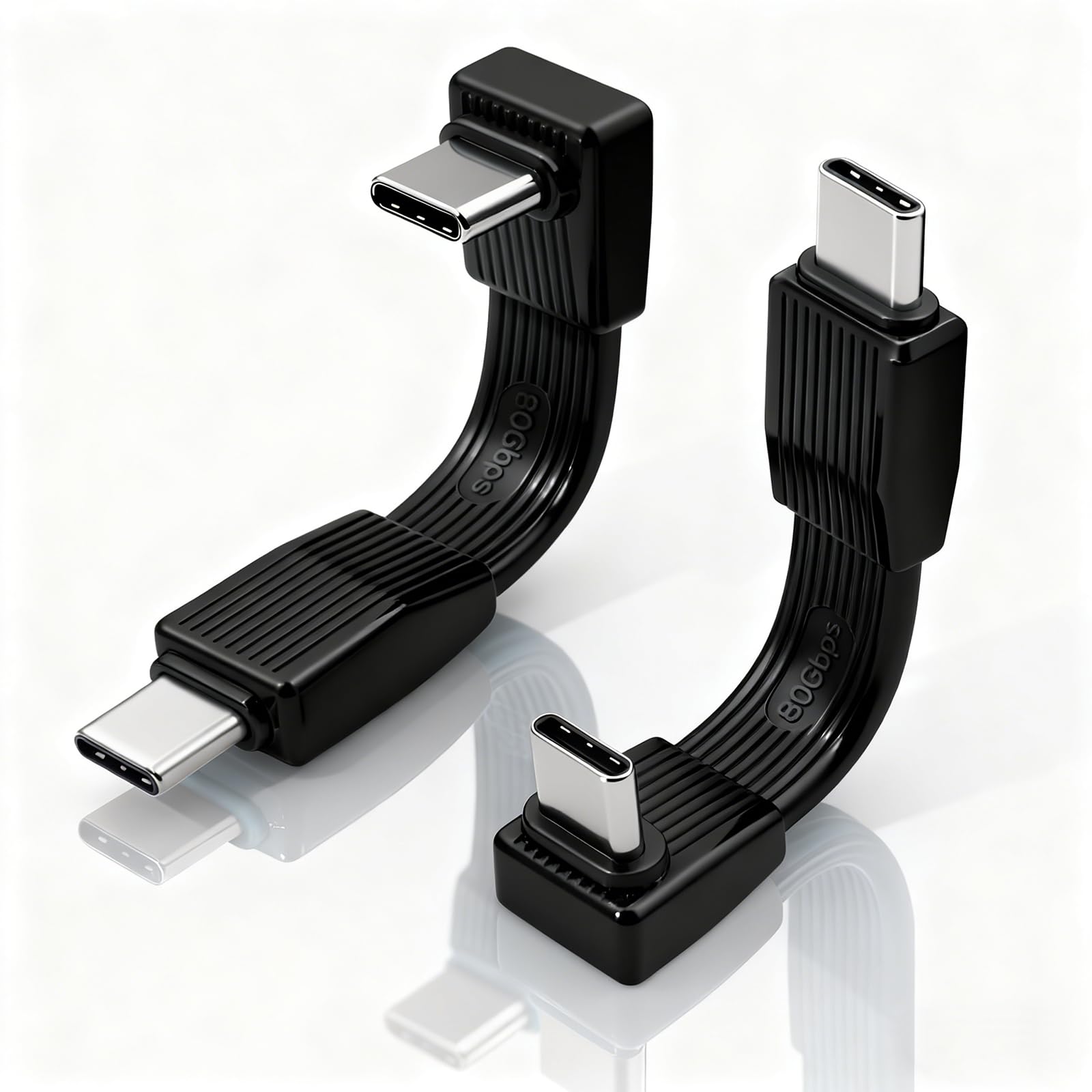 Duttek Short USB C Thunderbolt 5 Cable 2.36inch/6cm,[ 80Gbps/240W PD Fast Charging /8K@60Hz] 90 Degree USB C Male to Male Cable for Thunderbolt 4/3, Power Bank, SSD, Smartphone Black-2 Pack