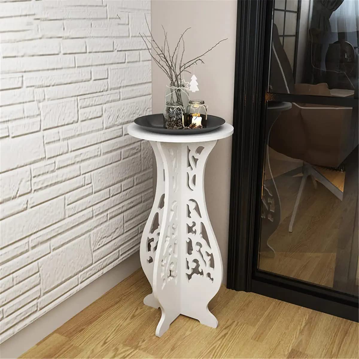 BROWN ART SHOPPEE Round End Tables Living Room,Narrow Night Stands Round Side Table for Bedrooms, Antique Carved Coffee Table,Pedestal Plant Stand for Balcony (White) Engineered Wood (B0BD91LX8T) Amazon Price History, Amazon Price Tracker