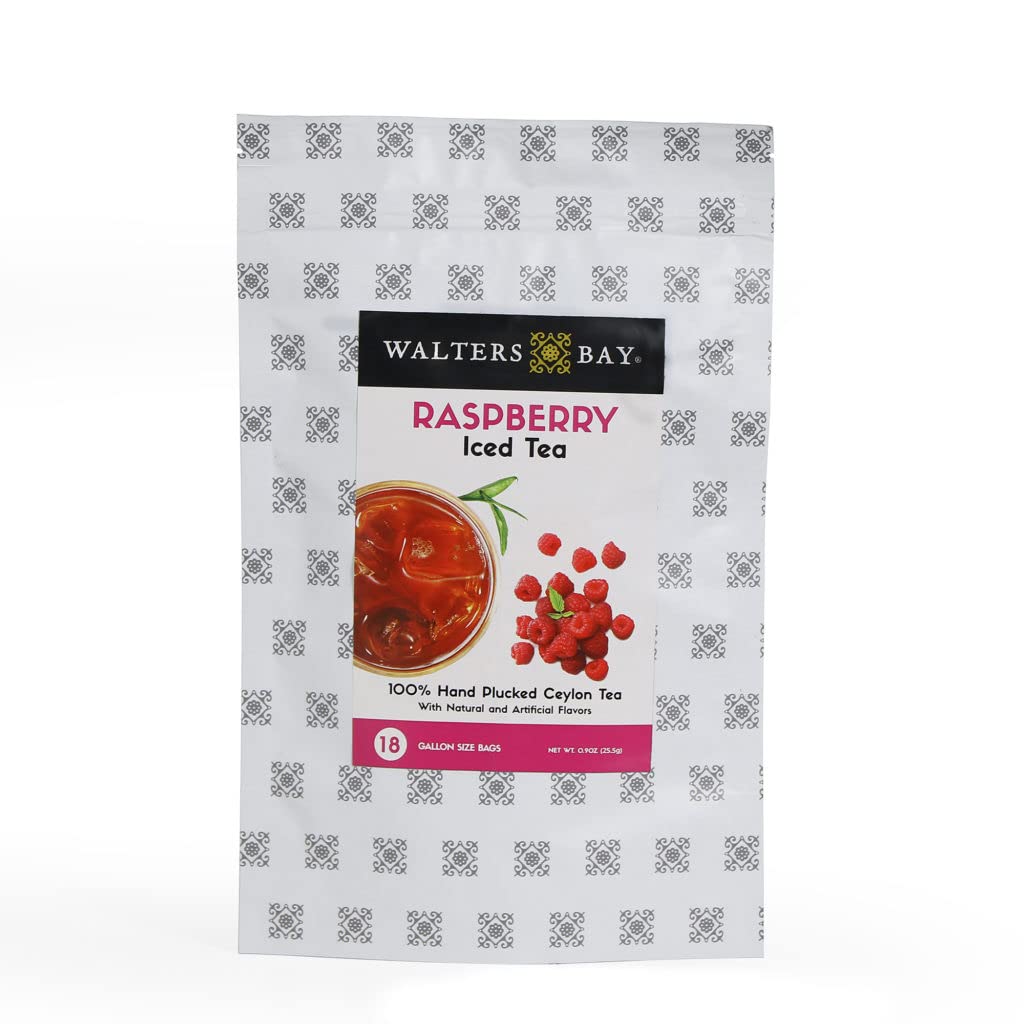 Walters Bay Raspberry Iced Tea, 18 Count, Gallon Sized Tea Bags, Wholesale Ceylon Tea, Unsweetened, Raspberry Flavored, 100% Hand Plucked, Black Tea
