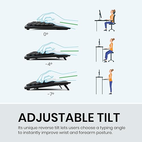 Miniatura 4 de Perixx PERIBOARD-835BL - Teclado mecánico ergonómico inalámbrico, retroiluminado RGB, interruptores azules de perfil bajo, conexión