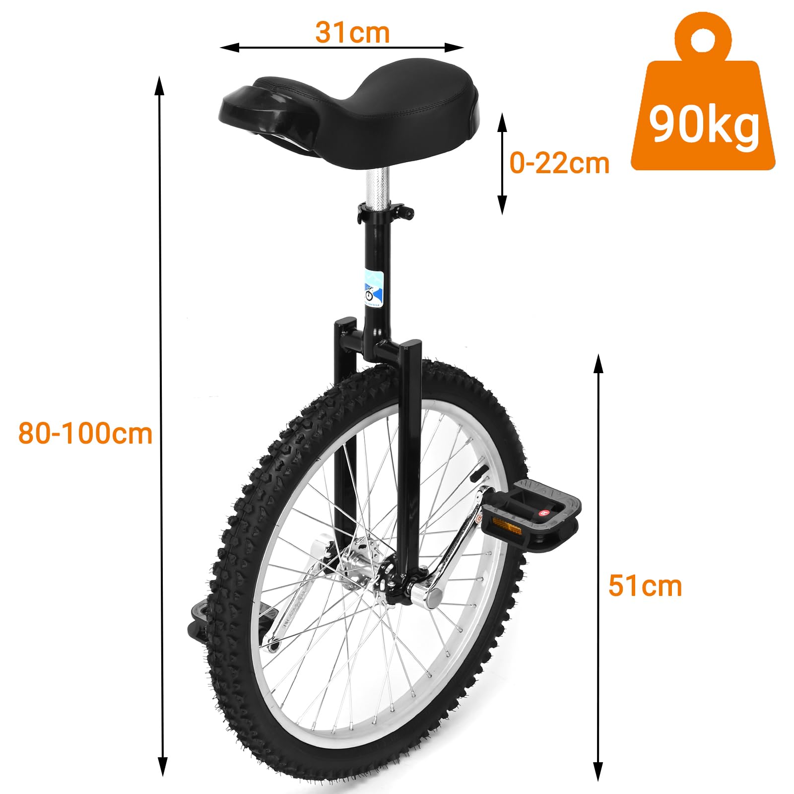 Uyoyous Monocycle LUXUS 20 pouces Unicycle pour Adultes, Enfants, Débutants et Professionnels Unisexe