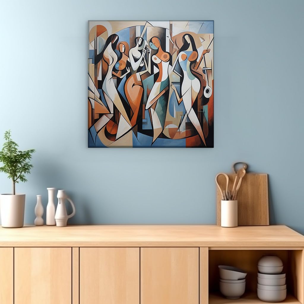 Canvas for Living room. Harmonious Melodies in Motion: The Vivid Dance of Five Musicians Amidst a Colorful Abstract Tapestry, 27 x 18 inch Canvas Wall Art - Modern Home Decor - 69x46 cm (27x18 inch)