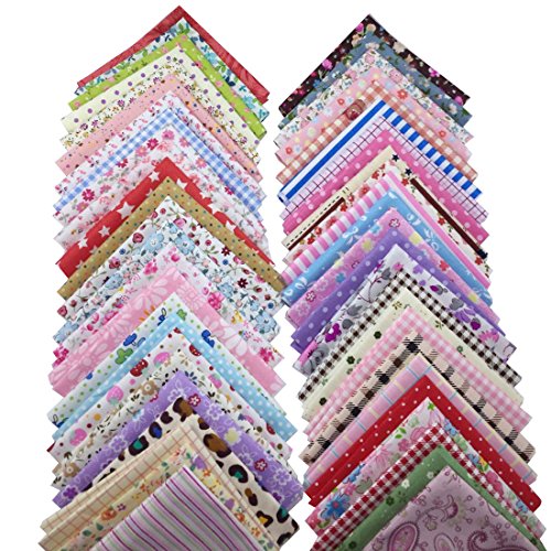levylisa 50 Pieces Pre Cut Assorted Colours Cotton Squares Quilting Fabric,Patchwork Fabric Patchwork Quilting Sewing Fabric Patchwork Flower Dots DIY Quilting Handmade Craft 8 x 8 Inches