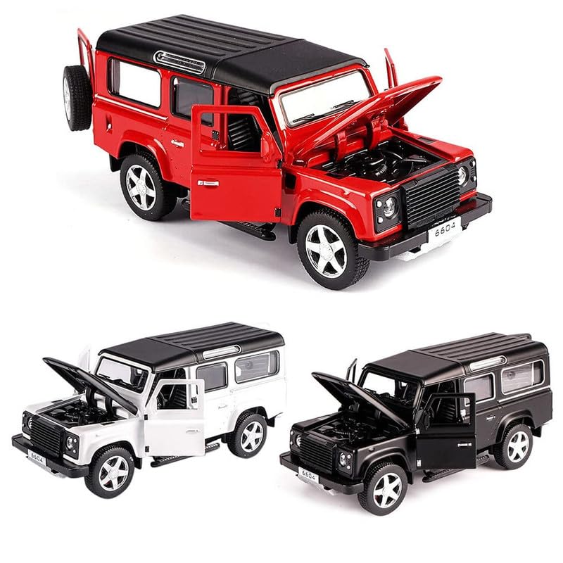 Image of Kids Model 1:32 Defender Die Cast Metal Car Pull Back Action Opening Doors with Realistic Engine Sound Lights Toy Car Gift for Boys - Black