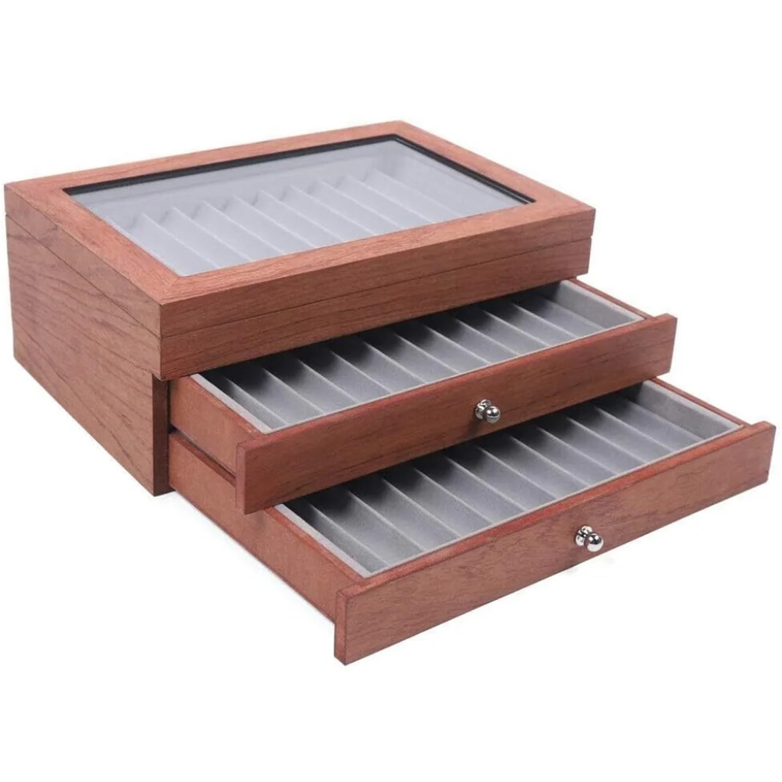 Présentoir à stylos en bois 3 niveaux, 34 pièces, boîte de rangement avec tiroir pour Rangement