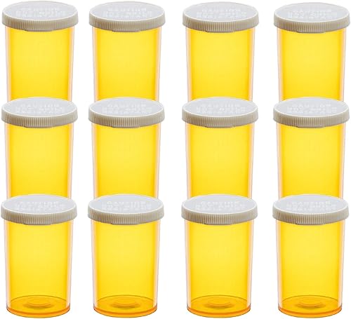 Recipientes de medicina ámbar con tapa a presión, frascos recetados, organizadores de píldoras fáciles de abrir, vacíos con tapas de plástico (20