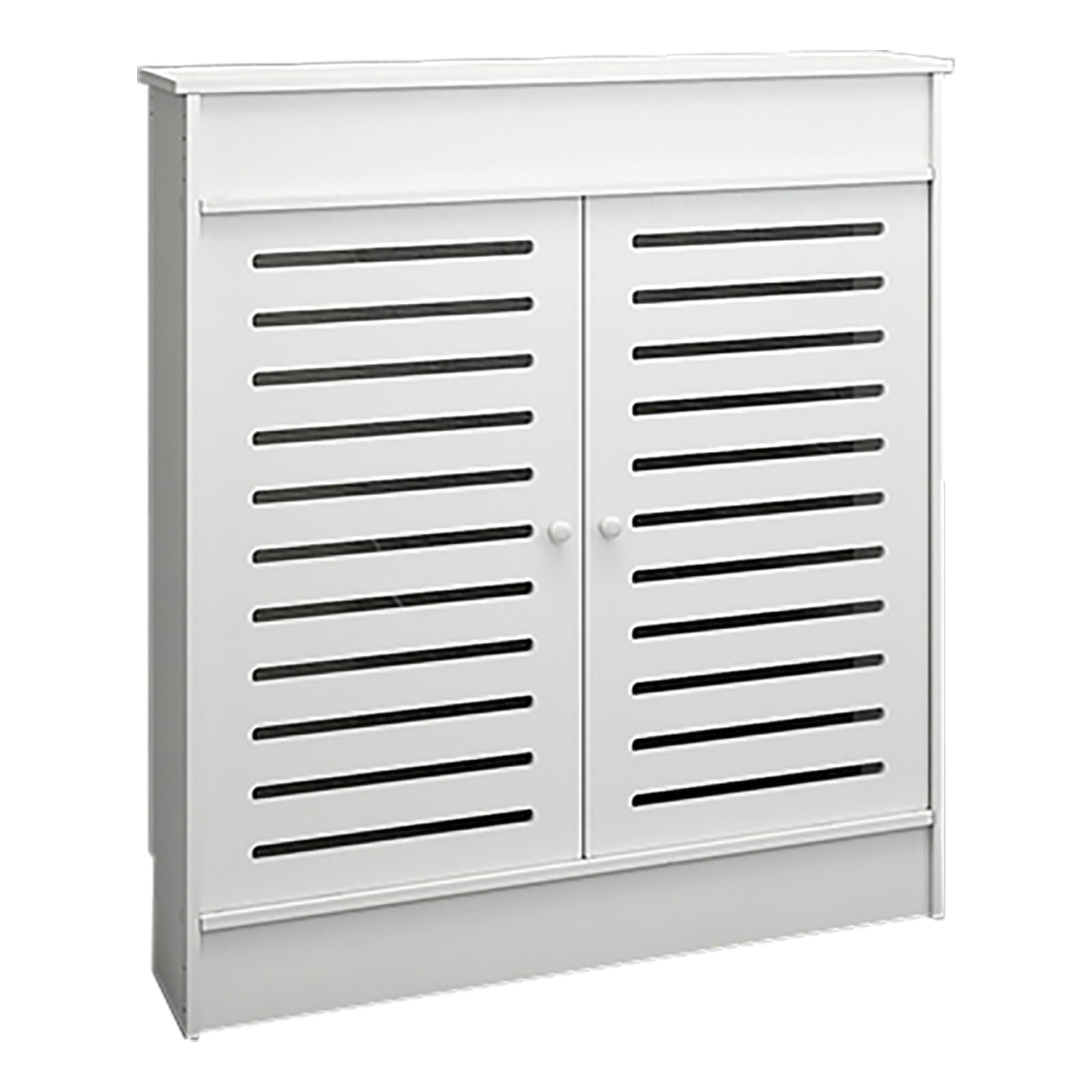Cache-radiateur lattes verticales blanc meuble salon 2 portes