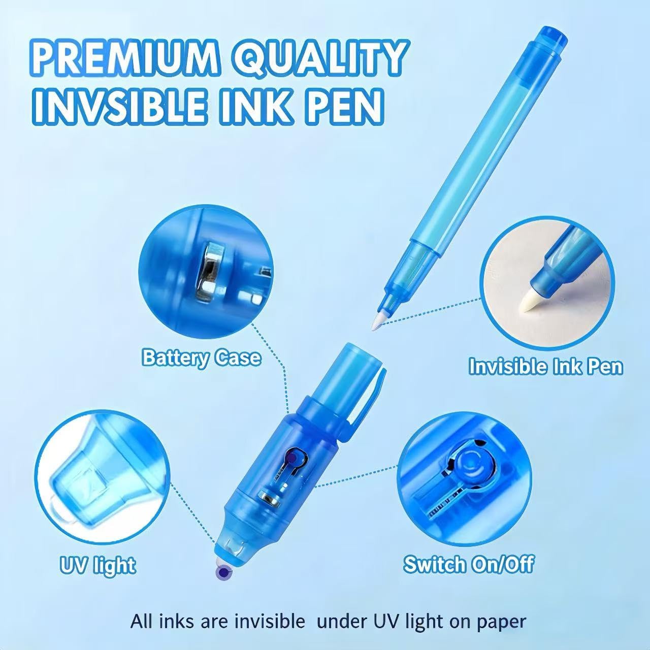 24 PCS Invisible Ink Pen with UV Light Magic Marker Spy Pen Party Favors for Kids Goodie Bags Stuffers for Kids Birthday Gifts Classroom Prizes