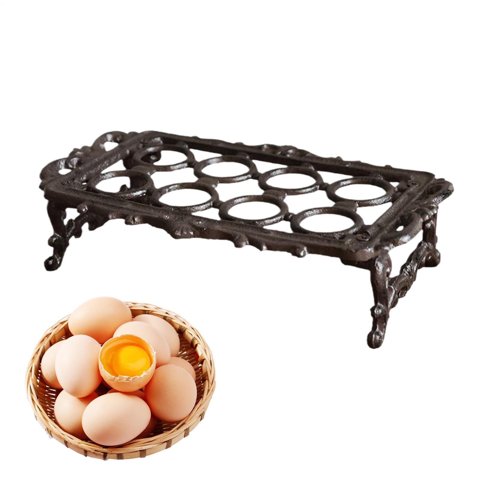 Soporte para huevos para encimera, retro, decoración del hogar | Robusto soporte para huevos de hierro fundido | Para encimera, mostrador, cocina, dormitorio, restaurante, granja, Navidad, Pascua