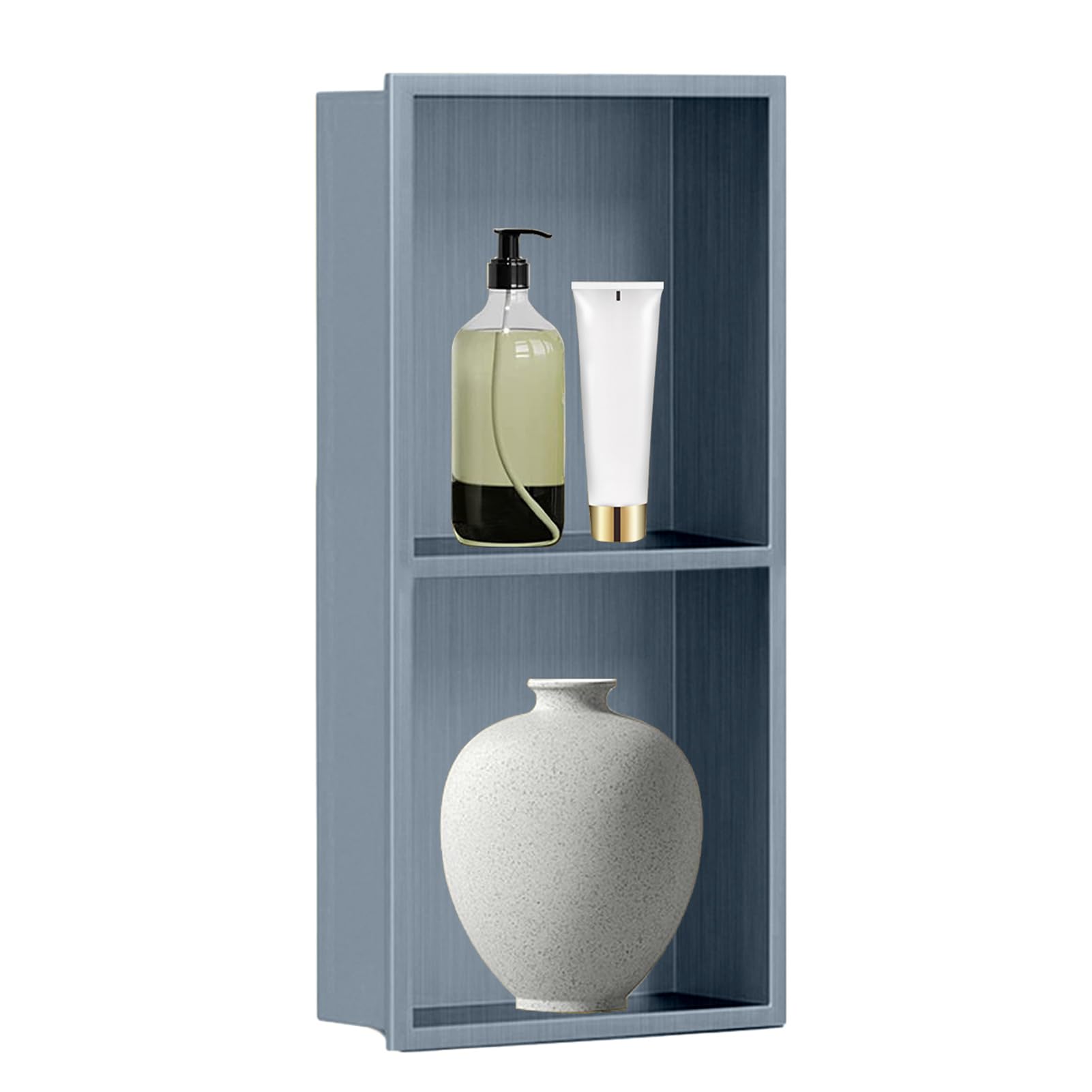 Niche de douche encastrée 70x28 cm en acier inoxydable gris à deux étagères