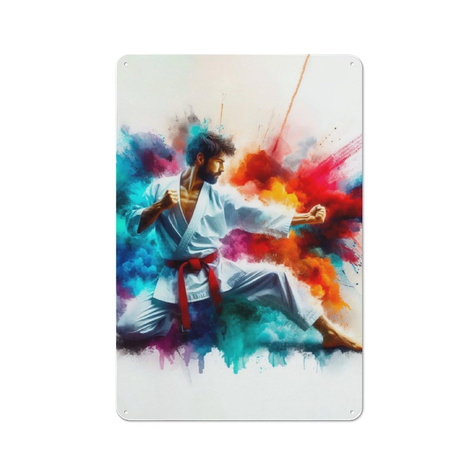 Junmoney Karate Fighter In Color Burst Printed Metal Sign 30X20cm For Café Or Restaurant, For Hospitality Interior Collectors