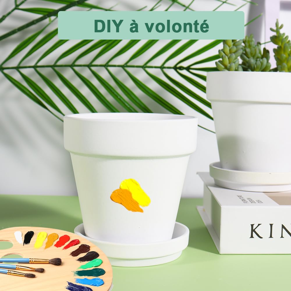 vensovo Lot de 6 Petits Pots de Fleurs en Terre Cuite avec Soucoupe pour Plantes d'intérieur et d'extérieur Blanc 10,16 cm